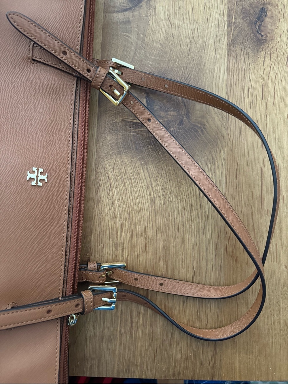 Tory Burch Cognac Saffiano Leather Large Zip Tote Bag - Picture 12 of 12